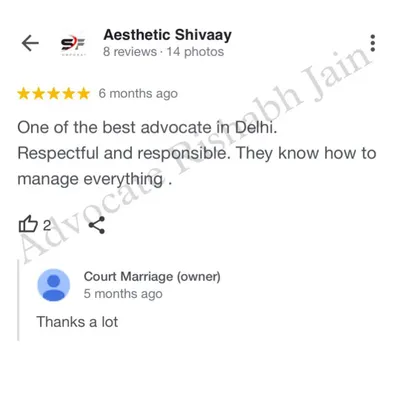 A screenshot of a review from a happy client. Hearing that I am considered one of the best and most responsible advocates in Delhi motivates me to maintain a high standard of service.