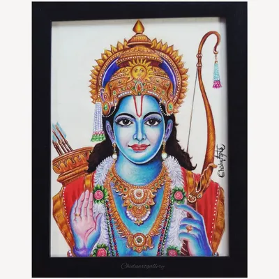 A fully framed, intricate color pencil drawing of Lord Rama. I paid close attention to the details of his jewelry, crown, and serene expression to create a piece worthy of devotion.