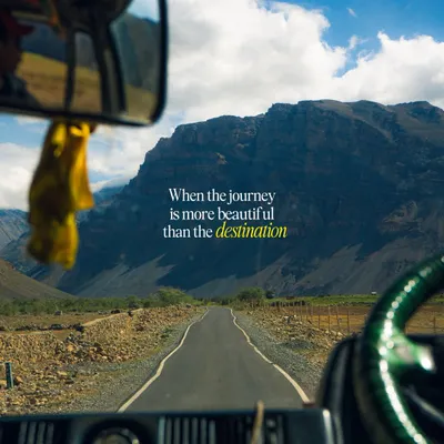 This shot from a bus in Spiti Valley perfectly captures the feeling that the journey is more beautiful than the destination. I use framing and text overlays to add a narrative layer to my travel photography.