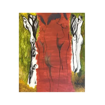 This 2005 painting 'Lovers' by Kartick Pyne showcases his unique style that blends surrealism with Indian motifs. The bold use of red and the ethereal figures are characteristic of his work, which I feature in my curated 'Auction of the Week' sales.