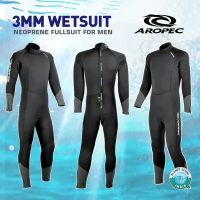 The Aropec 3mm Neoprene Fullsuit for men provides the perfect balance of warmth and flexibility for diving in temperate waters. It features a YKK back zipper and ankle zippers for easy donning and doffing, with flatlock stitching to prevent chafing.
