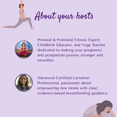 You are invited to a gentle, grounding space made just for you. This graphic announces a free online session with me and a lactation professional to move, learn, and connect.