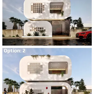 Can't decide on the details? This image presents two design options for a unique 30'x40' home, allowing the client to vote on their preferred facade details.