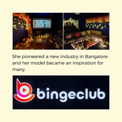 Our founder, Sahithya, pioneered a new industry in Bangalore, creating an affordable private theatre model that has inspired many. The decorated spaces are a core part of her vision.