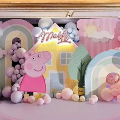 Let's jump in muddy puddles of fun with a Peppa Pig party. We bring beloved characters to life with playful, custom-designed backdrops and decor that capture the cheerful spirit of the show, perfect for your child's big day.