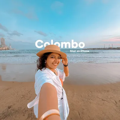 A beach selfie in Colombo, shot on my iPhone. The wide-angle lens is perfect for capturing both myself and the beautiful sunset sky in one frame.