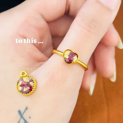 From a single dried rose to this. I created a beautiful heart-shaped ring and a matching pendant, preserving the petals of a special flower forever. It’s a wearable memory, a piece of love you can always keep close.