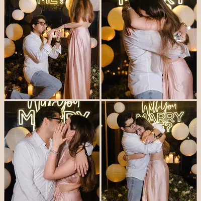 A collage capturing the magic of a surprise proposal. From getting down on one knee to the tearful "yes" and the celebratory embrace, we document every emotional moment of your "yes" day.