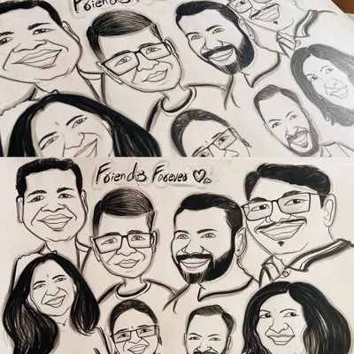 Another angle of the "Friends Forever" group caricature. It's a fantastic way to create a lasting memory for your entire crew.
