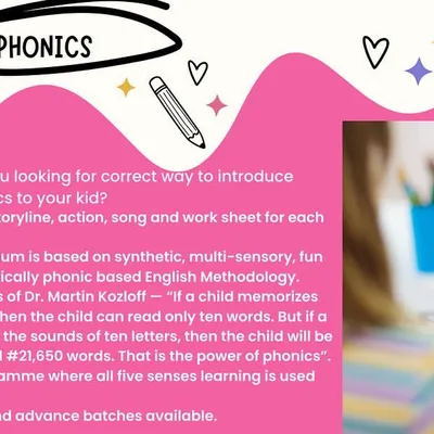 This graphic explains our approach to teaching phonics. We use a multi-sensory method with storylines, actions, and songs for each sound, making learning to read an effective and enjoyable experience.