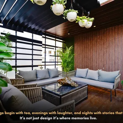 This cabana was once a silent, forgotten corner. I gave it a new soul with comfortable seating, lush greenery, and warm wood paneling. It's now the perfect spot for morning tea and evening conversations.