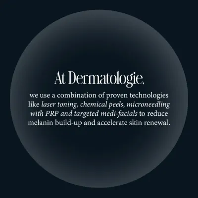 This graphic summarizes my approach to treating hyperpigmentation. I use a combination of proven technologies like laser toning, chemical peels, microneedling with PRP, and targeted medi-facials to reduce melanin build-up and accelerate skin renewal.