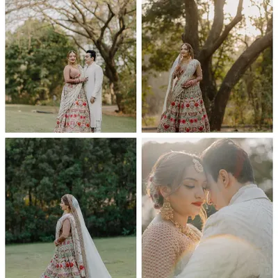 A collage showcasing a variety of portraits from a single wedding. It highlights my ability to capture different moods, from classic poses to intimate, sun-kissed moments.