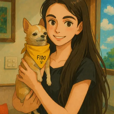 This is an illustration of me and my little Fido. His memory lives on in every treat I create. My goal is to ensure that dogs everywhere get the same love, care, and healthy snacks that he deserved.