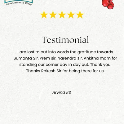 A testimonial from one of our members, Arvind, expressing his gratitude for the coaches who stand in his corner every day. This is the community we build.