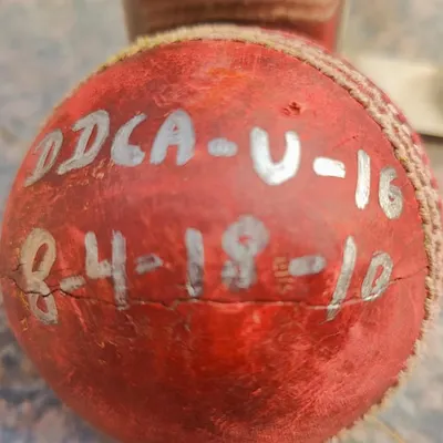 The match ball from Saiansh Vohra's historic 10-wicket haul in the DDCA U-16 league. A piece of DCH history right here.
