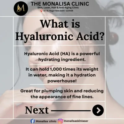What is Hyaluronic Acid? This graphic explains that HA is a powerful hydrating ingredient that can hold 1,000 times its weight in water, making it a hydration powerhouse for plumping skin and reducing fine lines.