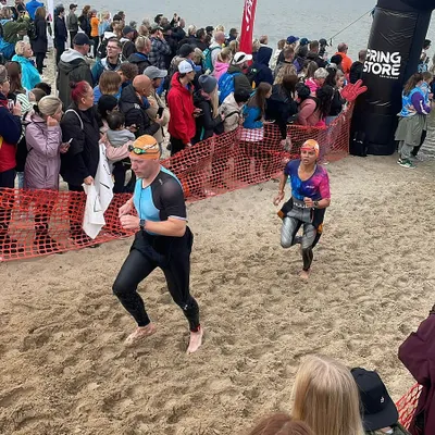Exiting the water at the Tallinn 70.3. This was my first half iron race in Europe, and the 17 degree water was a shock. But all the work in the pool came together, and for the first time, I was overtaking people on the swim leg.