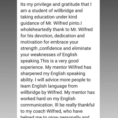 A heartfelt review from a student who felt my personal dedication helped them embrace their strengths and overcome their weaknesses in English speaking.