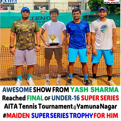 We are incredibly proud of Yash Sharma's performance, reaching the final of the Under-16 Super Series AITA Tennis Tournament. This marks his maiden Super Series trophy and his 4th win in just two months.