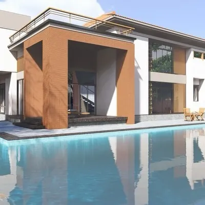 This modern bungalow exemplifies our philosophy of balanced design, featuring a striking facade, an integrated swimming pool, and a composition that feels both contemporary and timeless.