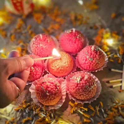 Lighting up one of my signature Motichoor Ladoo candles. These are my most popular items for festive bulk orders, adding a unique and traditional touch to any celebration.