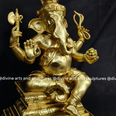 This Ganesha sculpture is crafted in a distinct Thailand style, with a polished gold finish. It shows our versatility in adapting to different artistic traditions while maintaining our core craftsmanship.