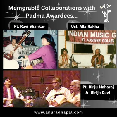 I am forever grateful for the privilege of working with masters like Pt. Ravi Shankar, Ust. Alla Rakha, Pt. Birju Maharaj, and Pt. Girija Devi. This collage is a tribute to the legends whose teachings and music continue to illuminate my path.