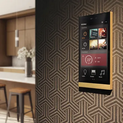This elegant wall-mounted touch panel is the command center for your smart home. From this single interface, you can activate preset scenes like "Welcome Home" or "Movie Night," and individually control lights, music, temperature, and shades.