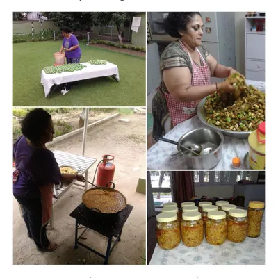 This collage captures the journey of my pickle making. From drying fresh ingredients in the sun to mixing large batches in a kadai and finally bottling them up, this is how I spend my days. This business has truly been a transformative experience.