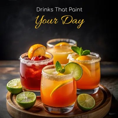 A vibrant assortment of our citrus-based cocktails, perfect for painting your day with flavor. We offer a variety of drinks, including red berry mixes and orange-lime refreshers, to suit every taste.