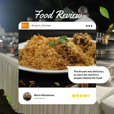A glowing 5-star review from a happy customer who says our biryani and starters were so delicious, people "inhaled the food!" This is the kind of feedback that makes all our hard work worthwhile.
