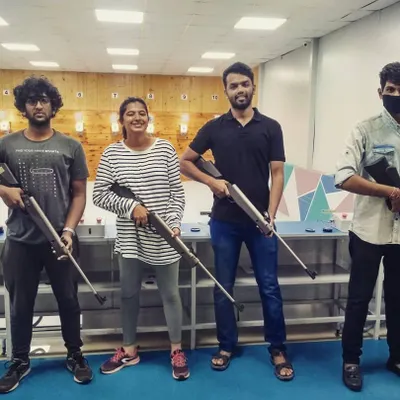 A group of friends after their first air rifle experience. It's a fantastic way to challenge each other and learn a new skill in a fun, controlled setting.