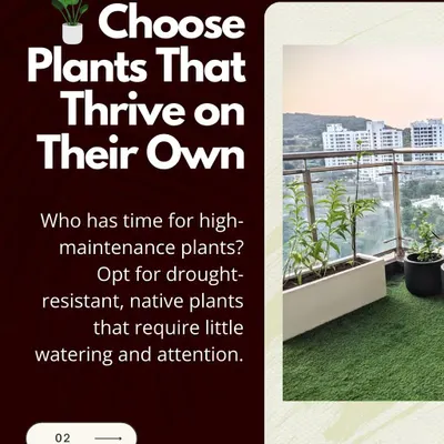 For a truly low maintenance garden, I recommend drought resistant plants paired with artificial grass. This combination gives you a lush, green look with minimal effort.