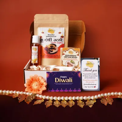 A professional shot of my Abhyang Snan Kit, perfect for bulk orders. This set makes a thoughtful return gift for corporate events or social gatherings, and I can customize the labels to suit your needs.
