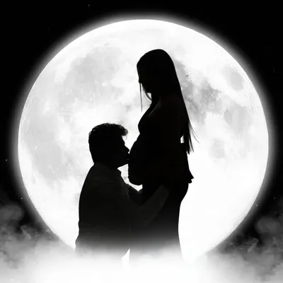 Under the moon, we await our little star. This beautiful silhouette of a couple captures the magic and romance of waiting for a new life to begin.