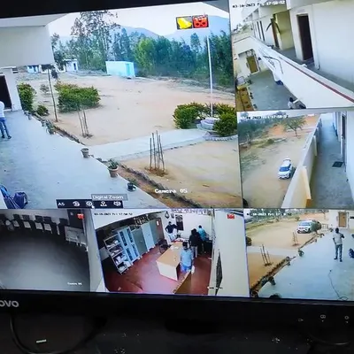This is the multi-camera view from the CCTV system I installed at Karahalli Government School. It covers the school grounds, corridors, and labs from a central monitoring station.