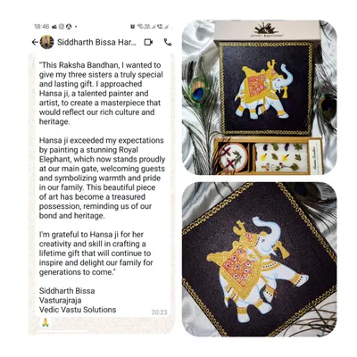 This heartfelt testimonial came from a client who commissioned a traditional Royal Elephant painting as a Raksha Bandhan gift for his three sisters. He shared that the artwork now stands proudly at their gate, a symbol of warmth, pride, and their family bond.