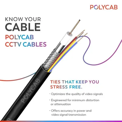 We offer specialized Polycab CCTV cables to optimize the performance of your security infrastructure. Engineered for minimal signal loss and distortion, these cables provide a stable and clear connection for video and power transmission.