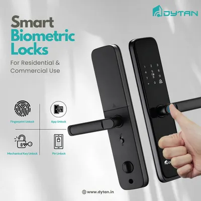 This infographic breaks down the four primary ways to access your home with our smart biometric locks: fingerprint, app unlock, PIN code, and a mechanical key for backup. It's versatile security for both homes and offices.