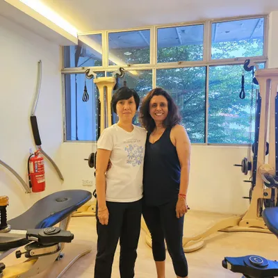 With my Master Trainer, Victoria. I am always learning more to get better in Gyrotonics. I'm so grateful for her guidance and the depth of knowledge she shares.