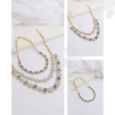 This collage demonstrates the versatility of my designs. Here, a three piece emerald and diamond necklace set can be worn all together for a grand statement, or as individual, more delicate necklaces for different occasions.
