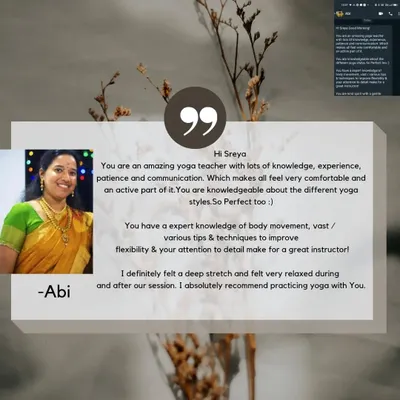 A wonderful testimonial from Abi, who attended one of my yoga classes. I am so grateful for her kind words about my teaching style, knowledge, and the relaxing experience she had.