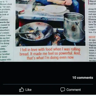 This newspaper clipping captures the heart of our story. The quote, "I fell in love with food when I was rolling bread," is our family's truth. This passion, born in the lanes of Old Delhi, is what drives us to cook for you every single day.