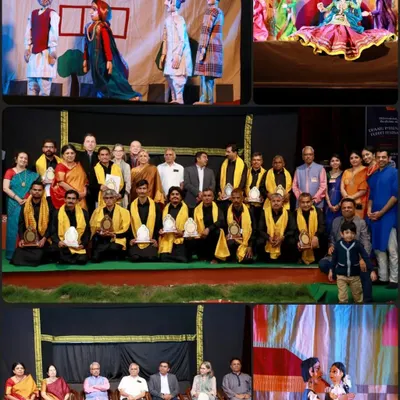 A collage capturing the spirit of the Dhaatu International Puppet Festival. You can see glimpses of diverse performances, the enthusiastic participation of international artists, and the felicitation ceremonies that honour the masters of this craft.