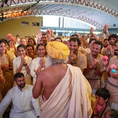 A moment of joy and celebration with Sadhguru during the Hatha Yoga Teacher Training graduation. Being in his presence is a rare privilege that deepens our understanding and commitment.