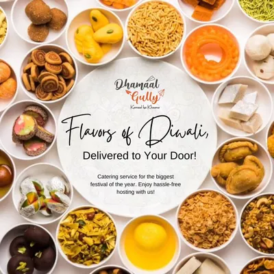 Let the flavours of Diwali come to you. This graphic showcases the variety of traditional sweets and namkeens I offer for hassle free festive hosting.
