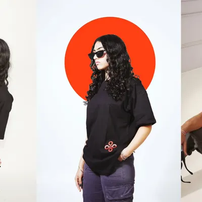 I love adding a creative twist to standard studio shots. For this streetwear brand, a simple but bold red graphic element makes the model and the black t-shirt stand out, creating a memorable image for a campaign launch or hero banner.
