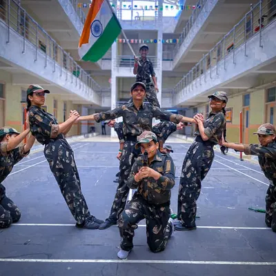 A powerful image from a large-scale Independence Day performance I choreographed. This shows the kind of elaborate, themed group formations my students learn for special events.
