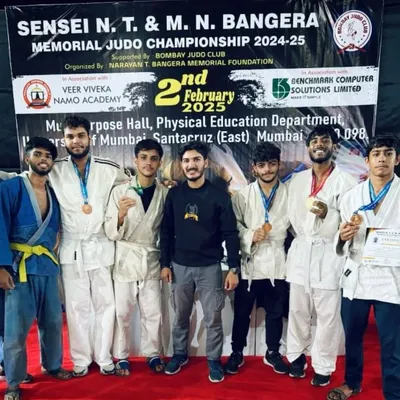 The spoils of war. Our coach stands proud with the X9 Judokas after a successful run at the SENSEI N.T. & M.N. BANGERA Memorial Judo Championship, with everyone bringing home medals.